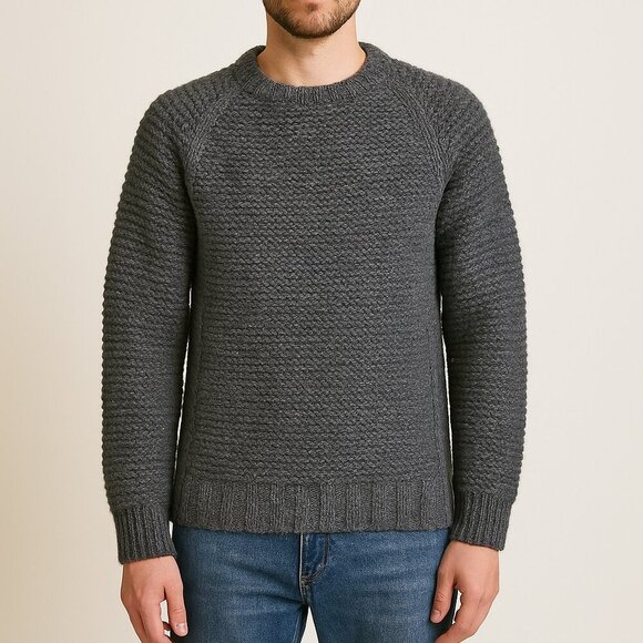 Wings + Horns Chunky Wool Sweater Peruvian Knit Warm Heavy Cozy Gray - Picture 1 of 11